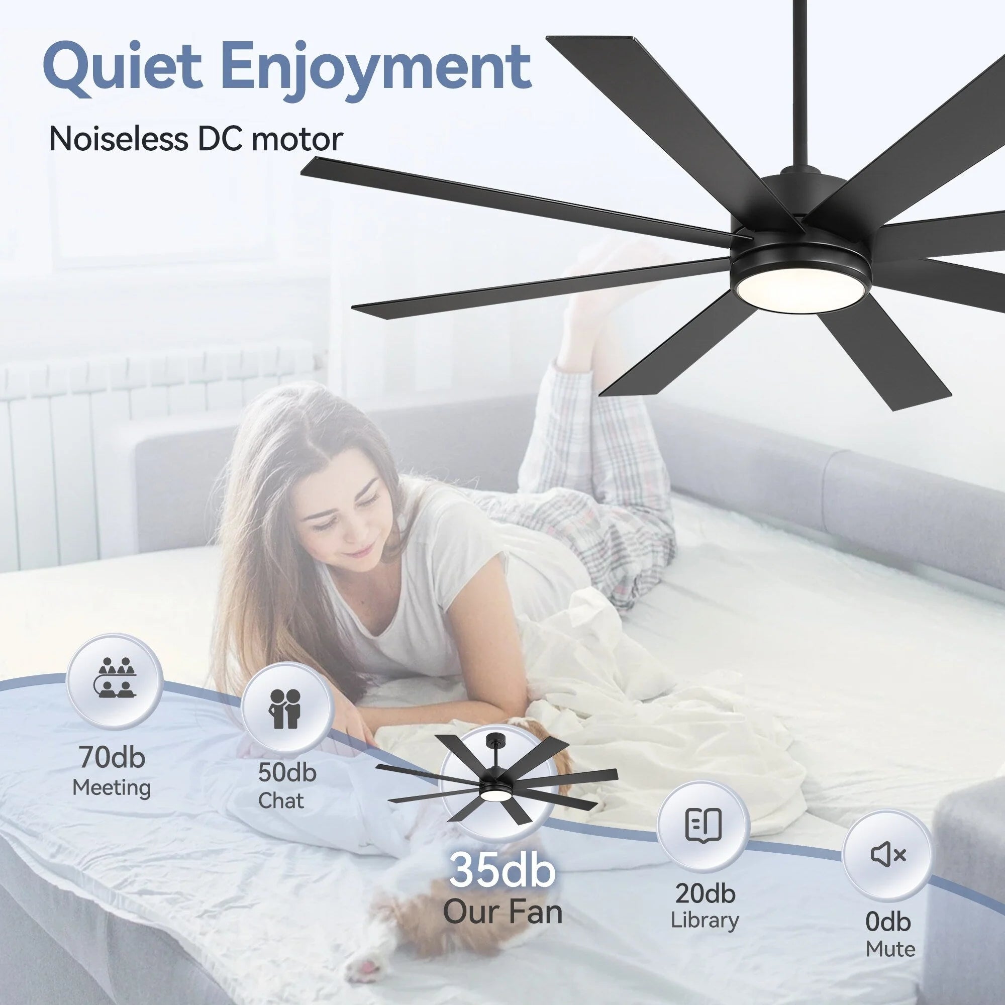 65 Inch 8-Blade Black LED Ceiling Fan with Light and Remote – Image 37