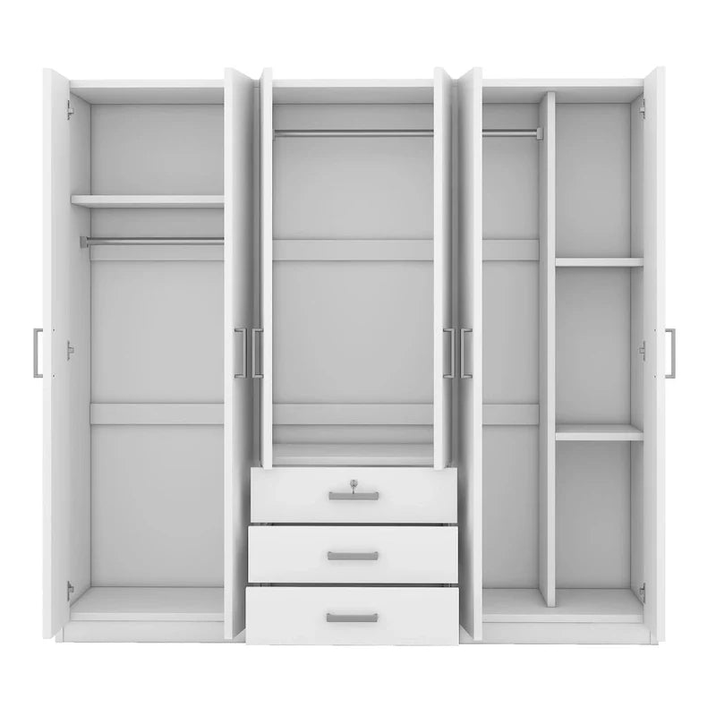 6-Doors Wooden Wardrobe Storage with 3 Big Drawers for Bedroom – Image 13