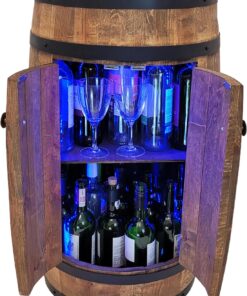 weeco Tonneau en Bois avec LED RGB et Deux Étagères – Mini Bar avec Portes – Couleur Wenge, Brun Foncé – Dimensions 80x50cm