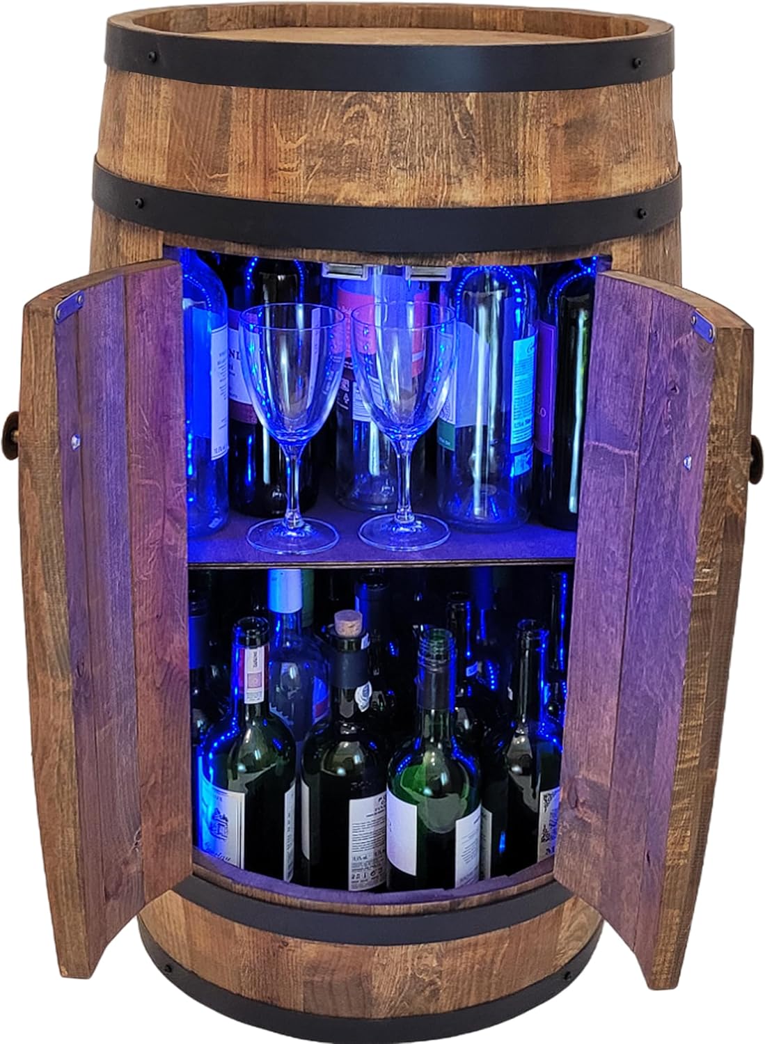 weeco Tonneau en Bois avec LED RGB et Deux Étagères – Mini Bar avec Portes – Couleur Wenge, Brun Foncé – Dimensions 80x50cm