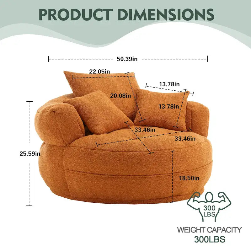 Round Lazy Sofa Chair – White/Blue/Grey/Yellow/Orange/Rose Red/Navy/Green, Single & Couple Seat – Image 41