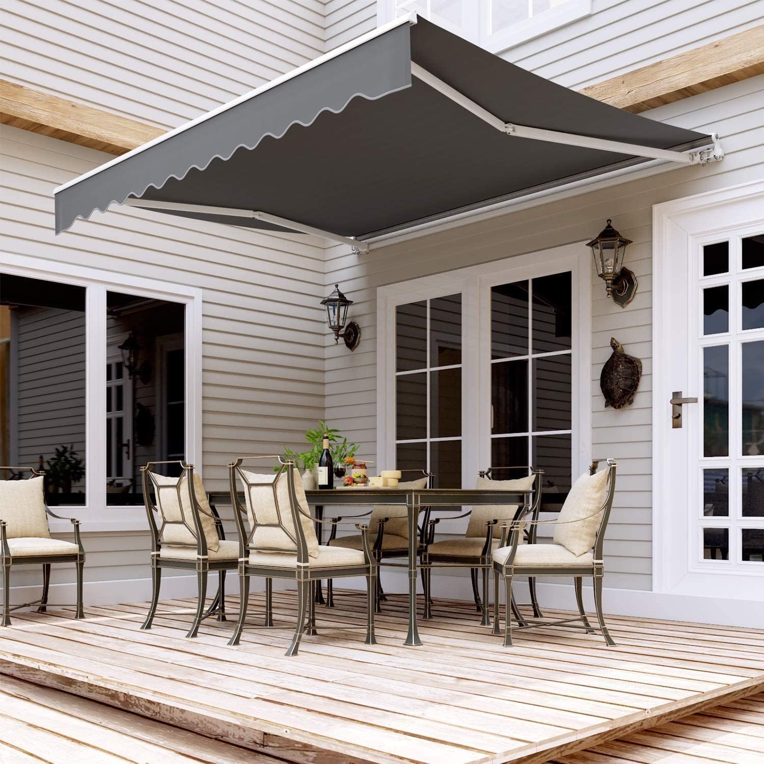 Store Banne Manuel, 250 x 200 cm, Auvent Rétractable à Bras Repliable, Store Articulé, avec Support Mural, Manivelle, Imperméable, Aluminium/Polyester, pour Balcon, Resto, Café, Anthracite – Image 6