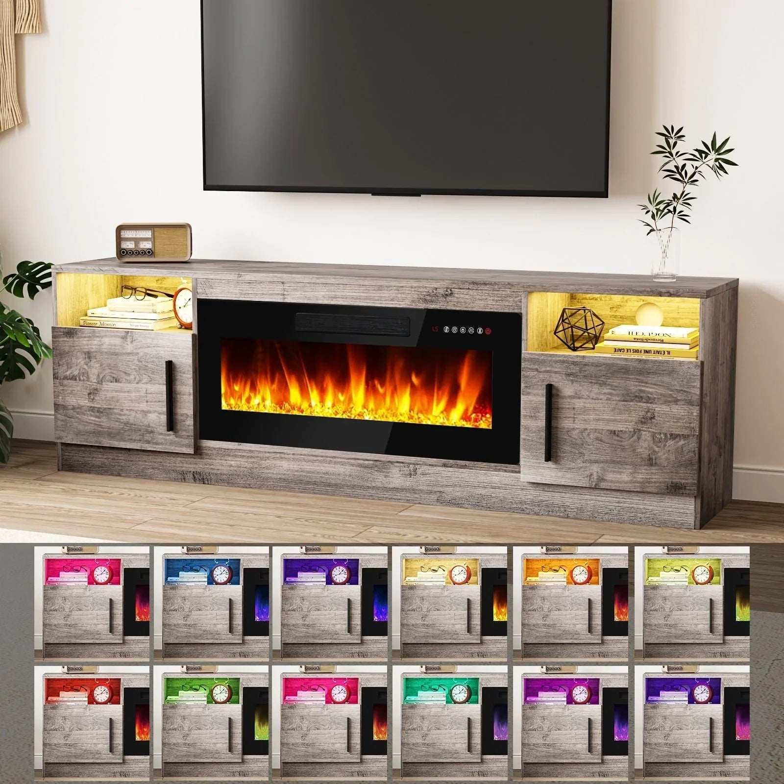 Bossin 70 Fireplace TV Stand with 36 Electric Fireplace, TV Stand for TVs Up to 80, 16 Colors LED Lights/Entertainment Center – Image 26