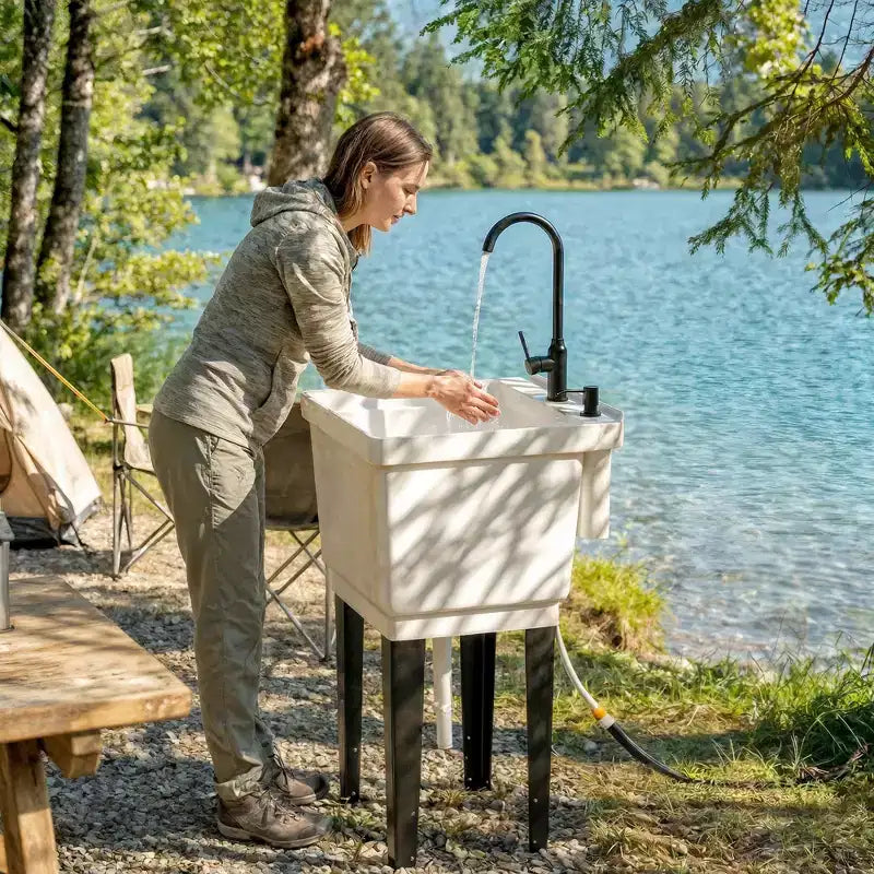 Portable Utility Sink Laundry Tub, Freestanding Laundry Sink with Faucet Soap Dispenser Hoses – Image 9