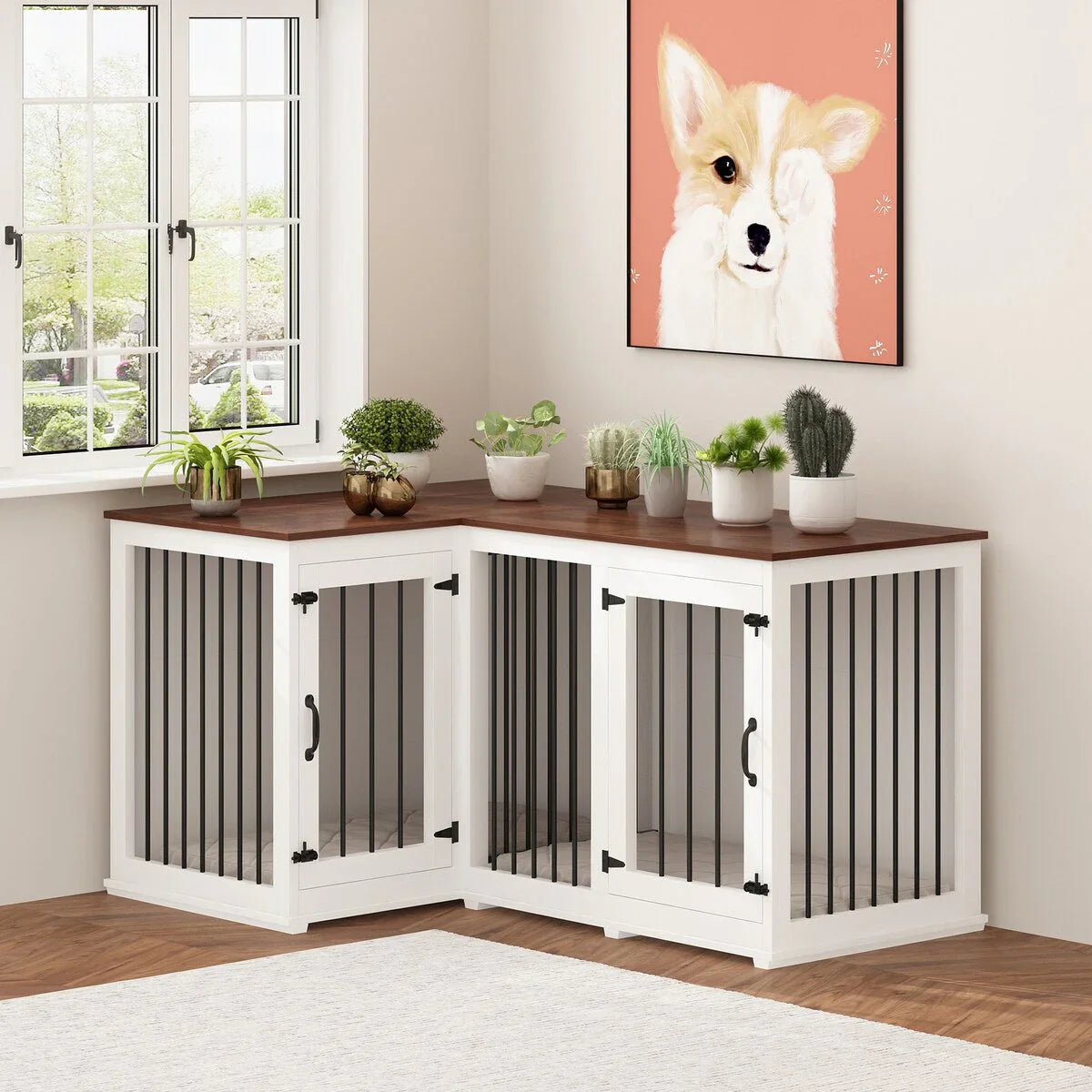 Large Corner Dog Crate Furniture for 2 Dogs, L Shape Dog Crate Cage - 58.7X41.1 – Image 9