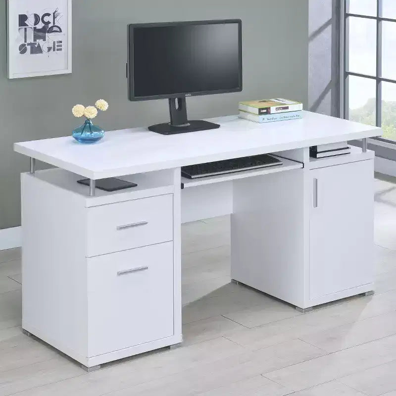 TUYOHW 55 Wooden Writing Desk,Office Computer Desk with 2 Drawers,1 Cabinet,1 Open Shelf,1 Door,Work Desk for Home Office,Study,Small Spaces – Image 3