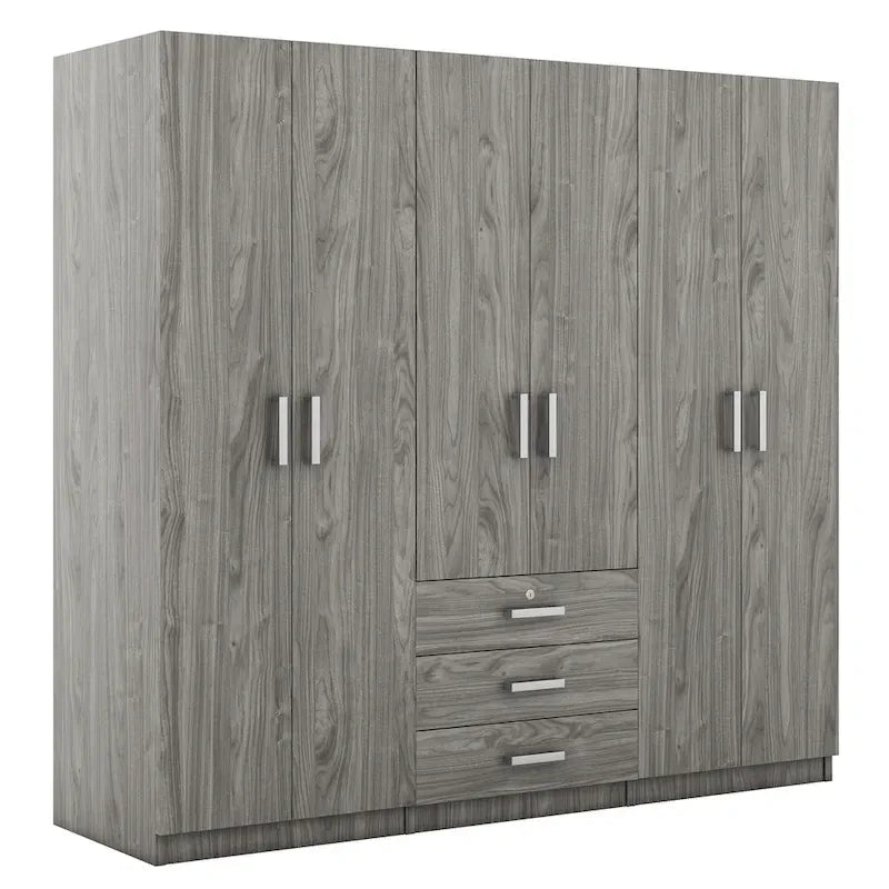 6-Doors Wooden Wardrobe Storage with 3 Big Drawers for Bedroom – Image 22