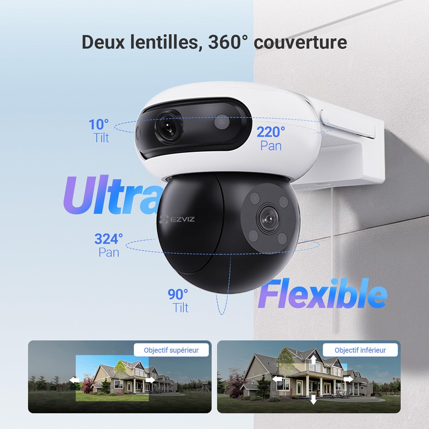 EZVIZ 8MP(4MP+4MP) Camera Surveillance WiFi Exterieure sans Fil à Double Objectif Motorisé, Camera Exterieur Solaire, Mode Always-on, Détection de Personne/Véhicule, CB90 Dual+8W Panneau Solaire – Image 3
