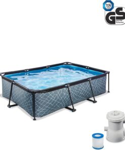 Alternative view of EXIT TOYS Piscine Hors Sol Tubulaire Rectangulaire 220 x 150 x 65 cm avec Pompe Filtrante – Piscine Enfant pour Jardin et Terrasse – Cadre en Acier – TÜV CE en 16582 – Stone – Gris