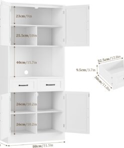 Alternative view of HOCSOK Buffet Haut Cuisine, 180 cm Armoire Cuisine avec 4 Portes et 2 Tiroirs, Meuble de Rangement avec Etagères Réglables, Vaisselier Vitrine, Blanc