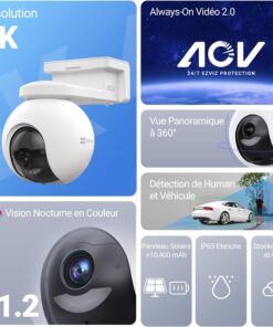 Alternative view of EZVIZ 4K(8MP) Caméra Surveillance WiFi Extérieure sans Fil + 5W Panneau Solaire, Détection de Personnes/Véhicules, Caméra Solaire Extérieure 360°, Mode AOV, Défense Active, CB8 Pro 4K Kit
