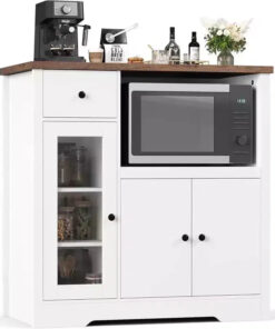 GustoWave Kitchen Microwave Cabinets with Storage,with 3 Doors,1 Drawer and Adjustable Shelves, Pantry Storage Cabinet