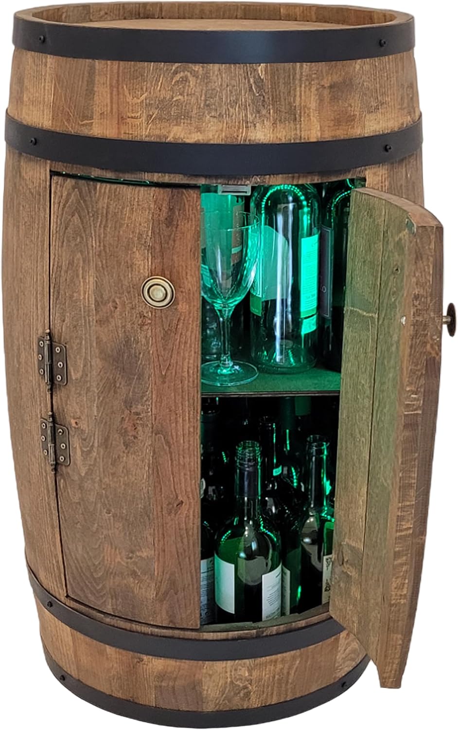 weeco Tonneau en Bois avec LED RGB et Deux Étagères – Mini Bar avec Portes – Couleur Wenge, Brun Foncé – Dimensions 80x50cm – Image 6