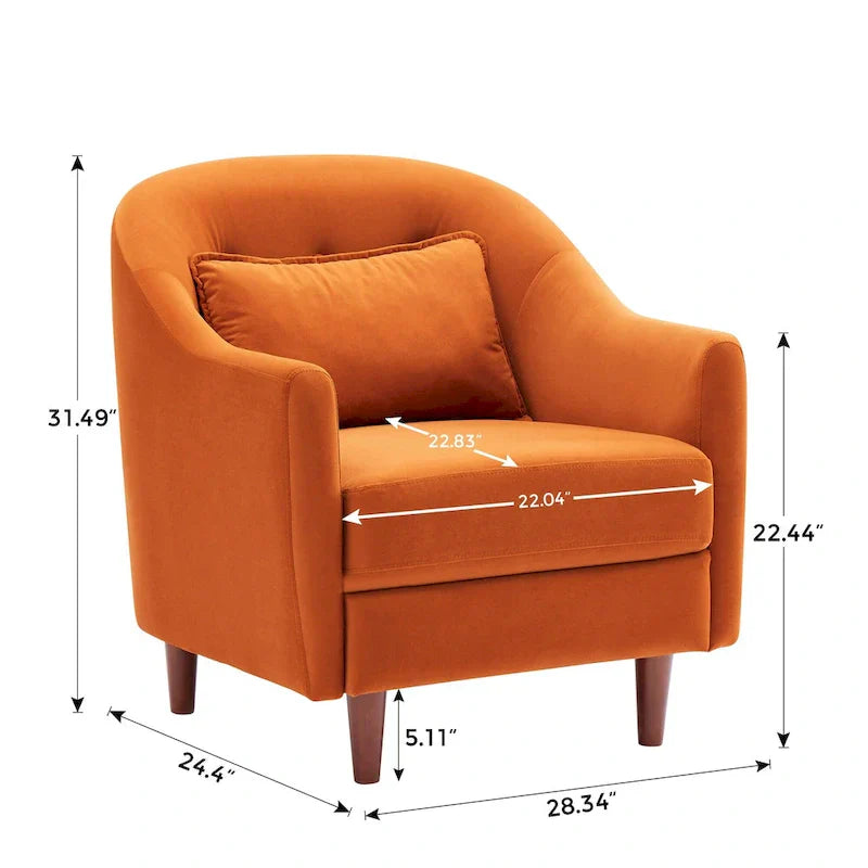 28.34W Set Of 2 Accent Armchair, Velvet Barrel Chair with Solid Wood Legs – Image 5