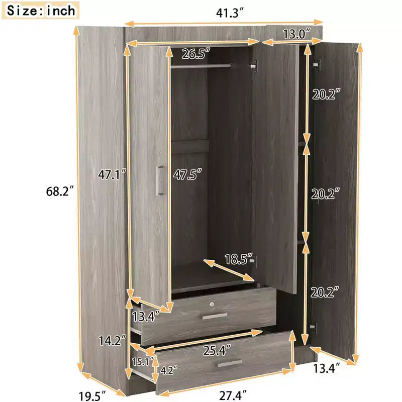 3-Door Wardrobe with Shelves and 2 Drawers, Clothing Armoire 4A - ModernLuxe – Image 5