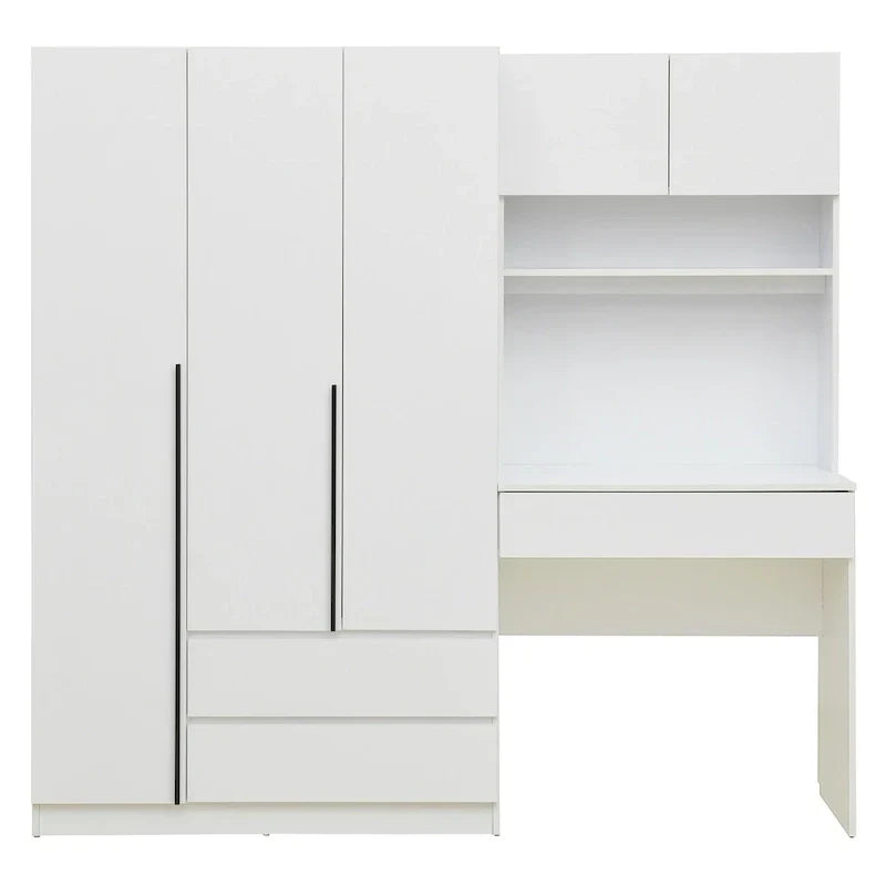 3-in-1 Wardrobe Closet with Vanity Desk, Desk Set, Bedroom Armoire with 2 Drawers 3-Door Storage Desk Wardrobe – Image 7