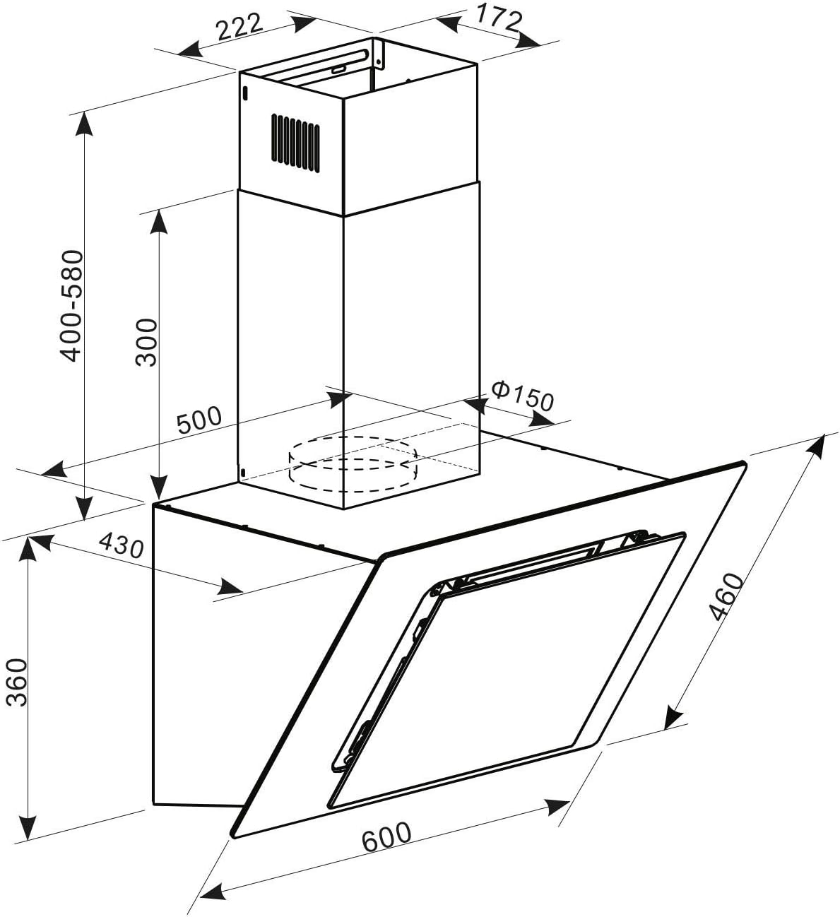KLARSTEIN Eleonora - hotte aspirante, CEE A++, capacité: 426 m3/h, commande tactile, éclairage LED RVB, 60 dB, évacuation ou recirculation d'air, filtre à graisse, 60cm - noir – Image 7