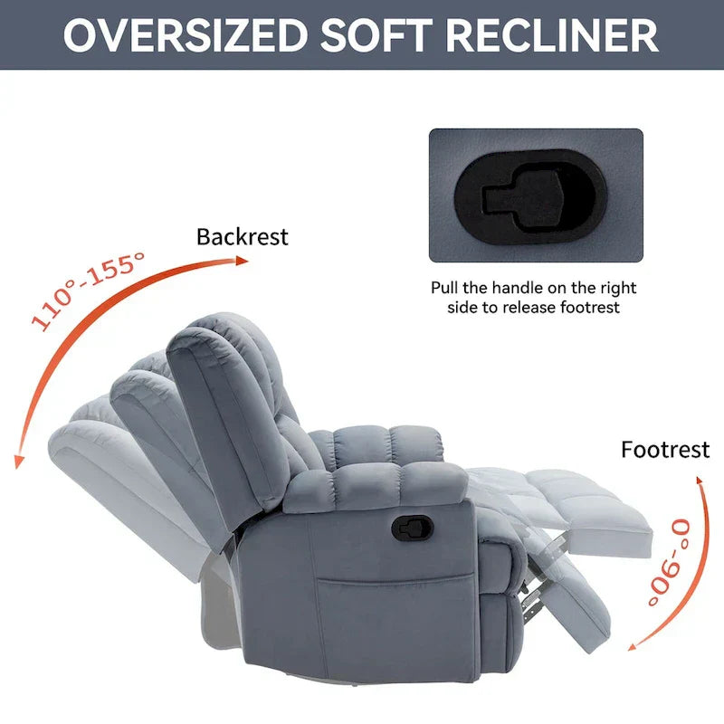 Lazy Boy Swivel Rocker Fabric Recliner Chair, Overstuffed Large Manual Recliner Glider with Pillow Top Arms and Cushion Back – Image 25