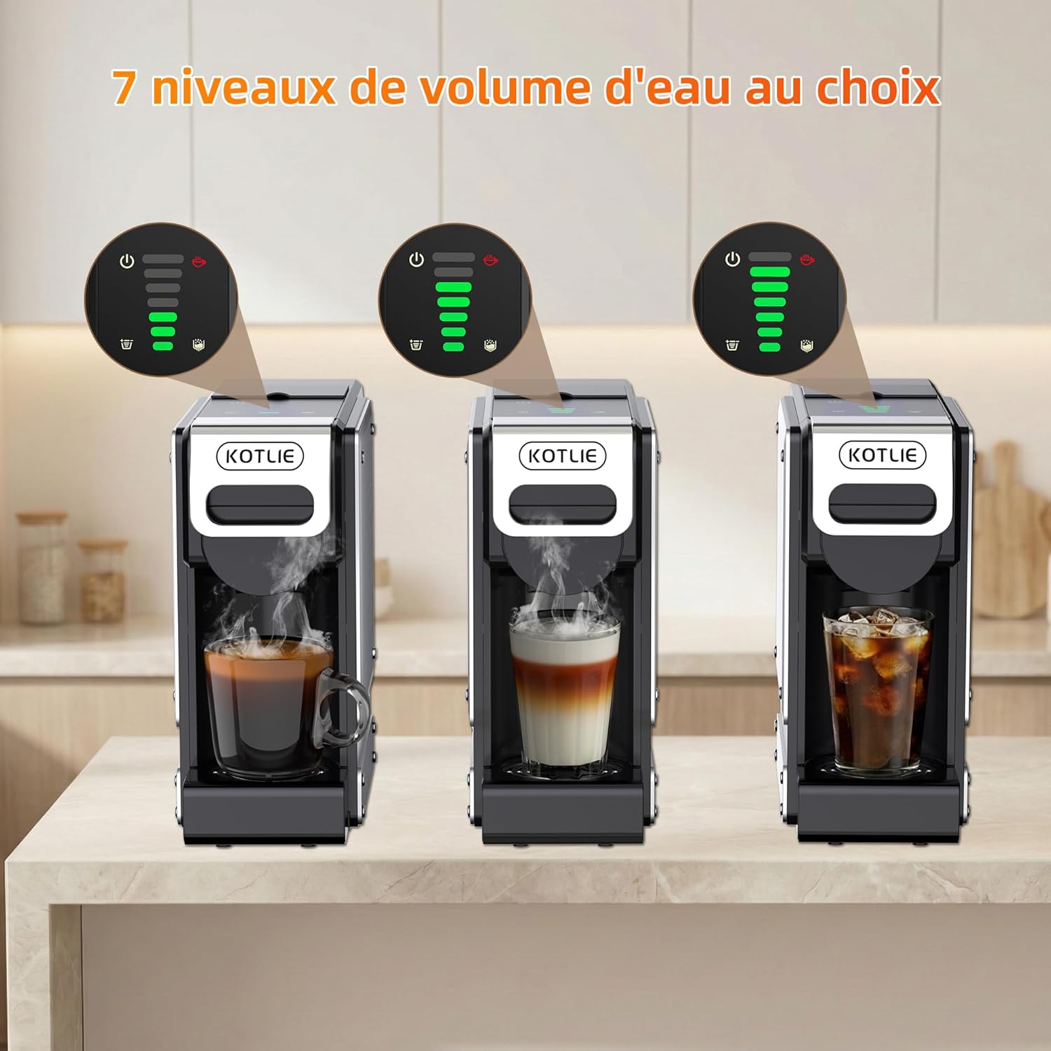 Machine à café à capsules multifonction 5 en 1 pour Nespresso Original/pour Dolce Gusto/A MODO MIO/ESE (44 mm) et café pré-moulu, 7 réglages de débit d'eau (ST-550) – Image 5