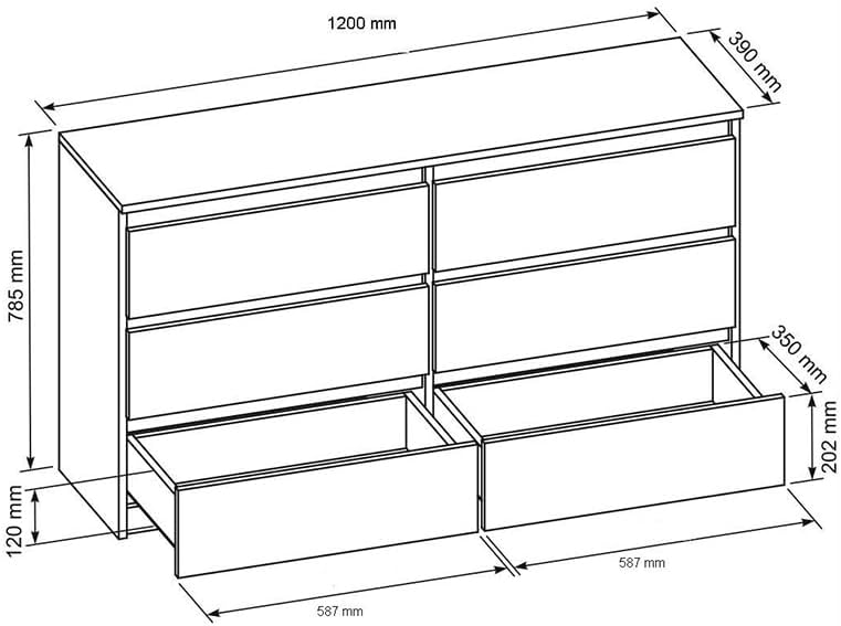 MebLocker Commode 6 Tiroirs Brillance Blanche 120 cm - Design Minimaliste - 120 x 39 x 78,5 cm - Meuble de Rangement Spacieux pour Chambre, Salon ou Bureau – Image 3