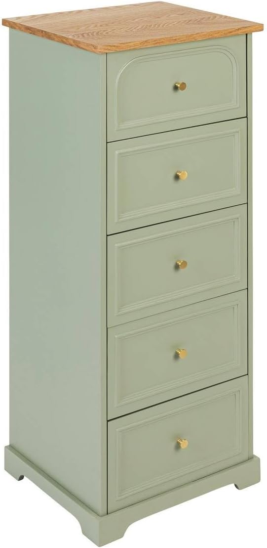 Atmosphera - Chiffonnier Mohea 5 Tiroirs Vert Céladon et Bois, L 45 x H 113 cm - Meuble de Rangement pour Chambre, Salon, Entrée