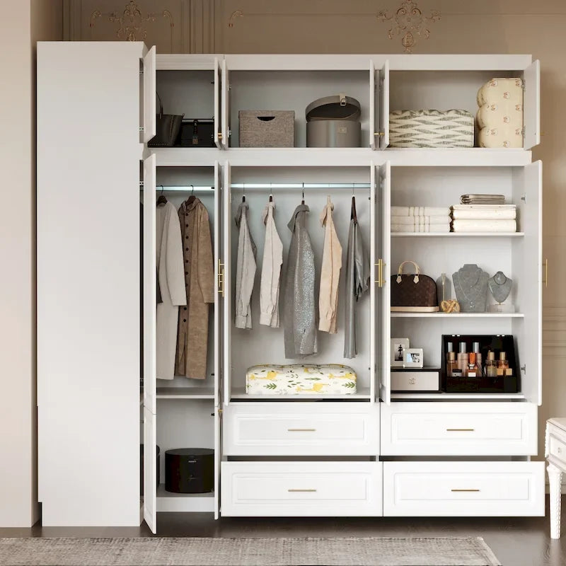 93.9H/74.2H Armoires Wardrobe Closet Cabinet Hanging Drawers Storage – Image 21