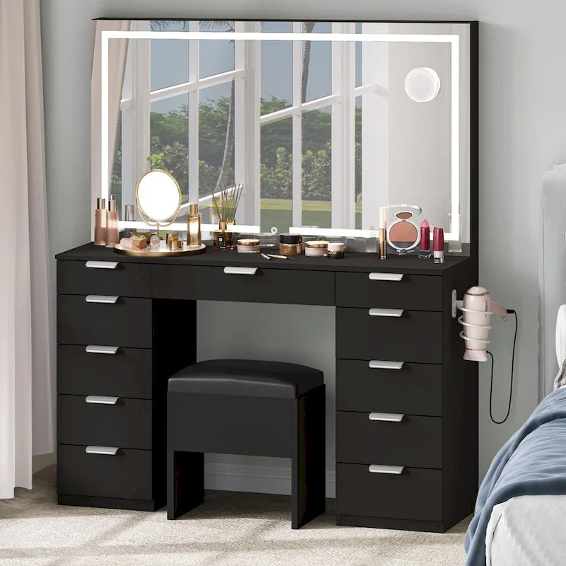 Moasis 46 Vanity With Built-in Socket With Illuminated Mirror and Hair Dryer Rack - 55.8 H X 46 W X 11.7 D – Image 15