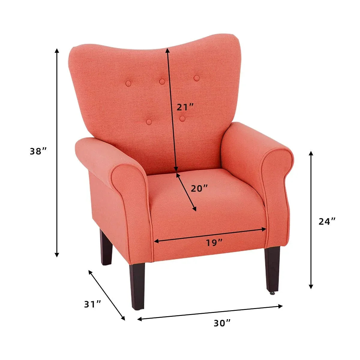 Erommy Modern Accent Chair, High Back Armchair, Upholstered Fabric Button Single Sofa with Wooden Legs for Living Room – Image 17