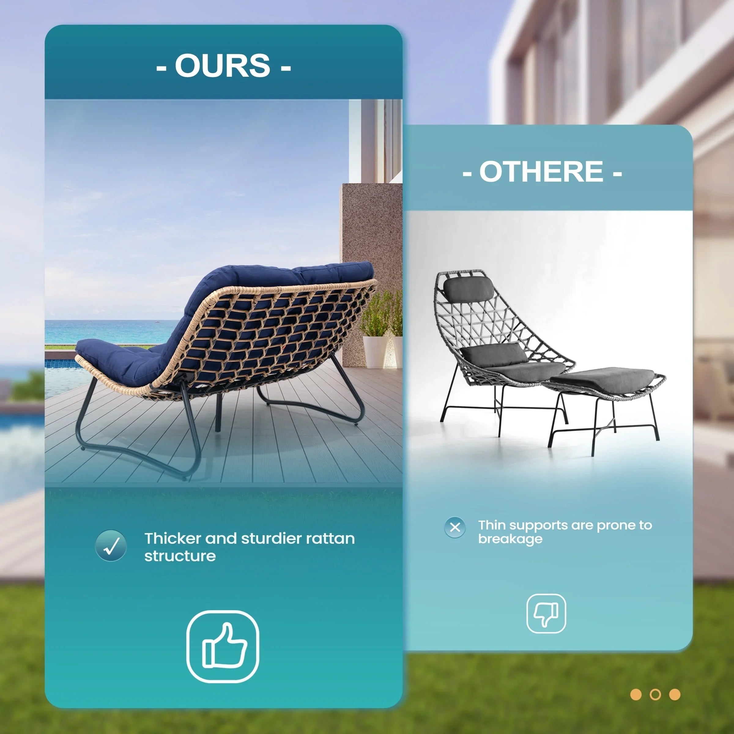 Double Papasan Chair Loveseat with Cushion, All-weather PE Rattan and Metal Frame for Indoor Outdoor – Image 21
