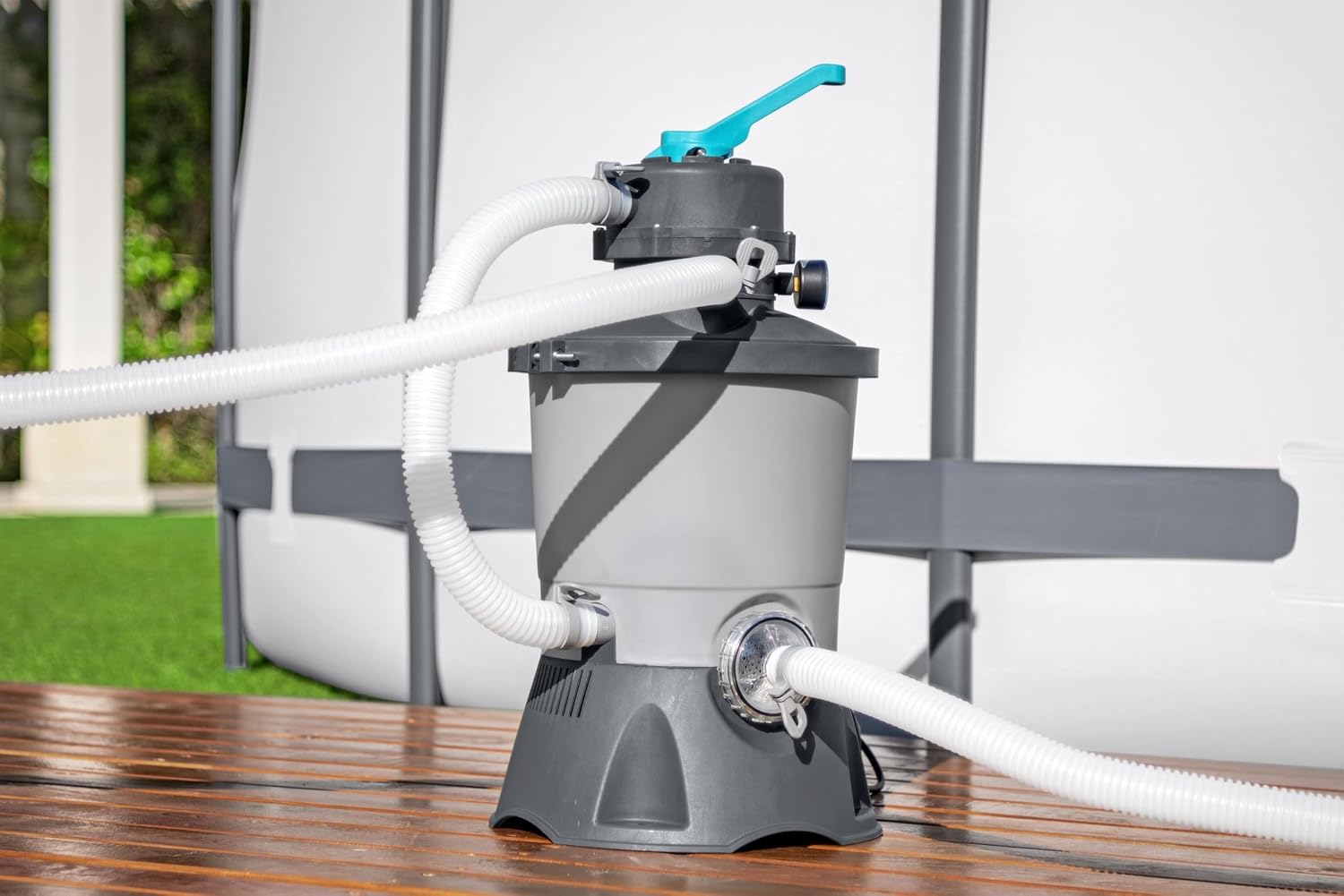 Bestway Pompe de filtration à sable pour piscine hors sol 3 596 L - 30,6 cm x 30,6 cm x 62 cm - Gris/Vert – Image 4