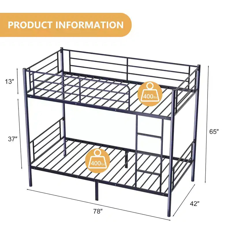Karl Home Twin Over Twin Steel Bunk Bed Frame Ladder Bedroom Dorm Room for Kids Adult Children – Image 42