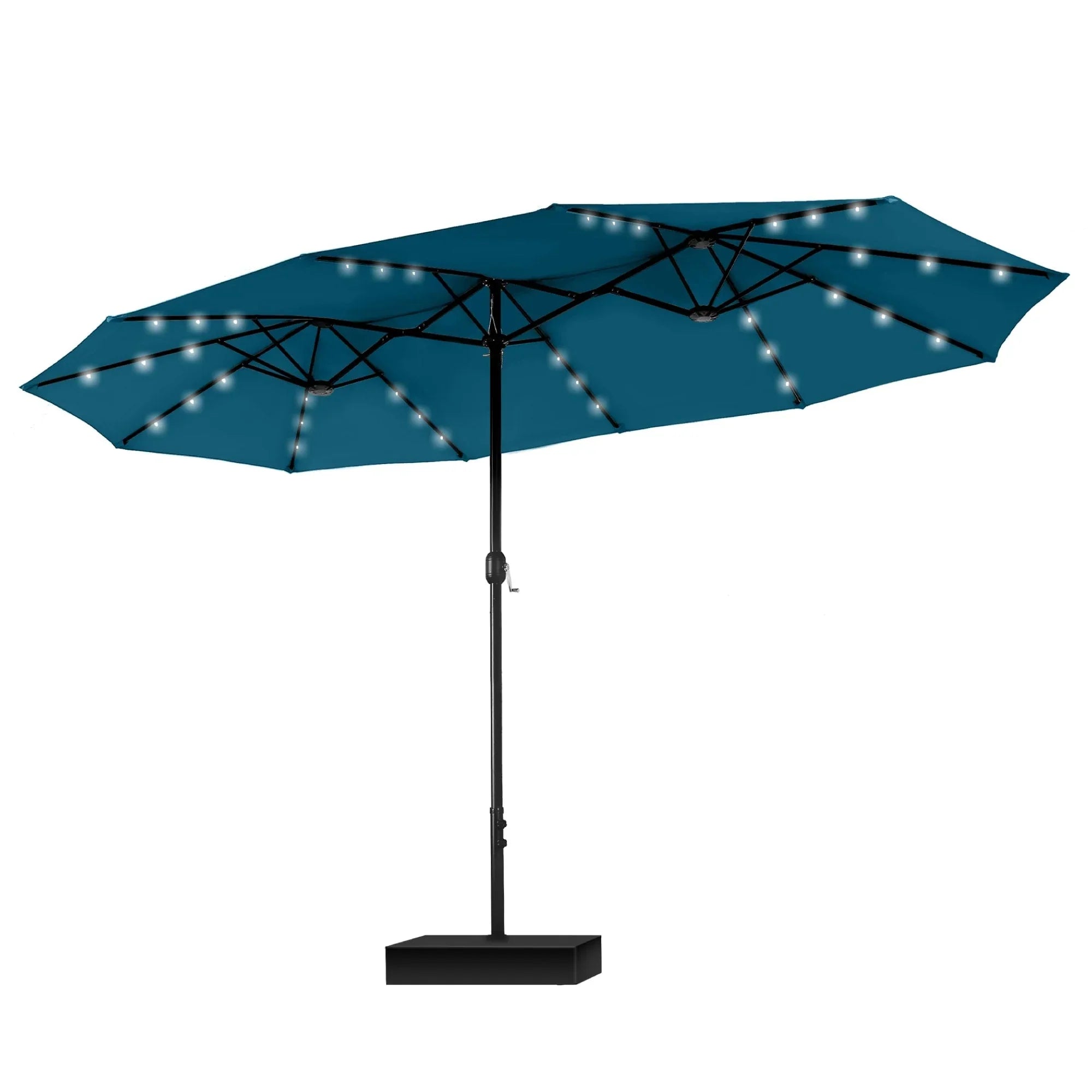 MAISON ARTS 15-foot Rectangular Crank Double-sided Outdoor Market Umbrella Solar LED Lighted Patio Umbrella with Base Included – Image 41