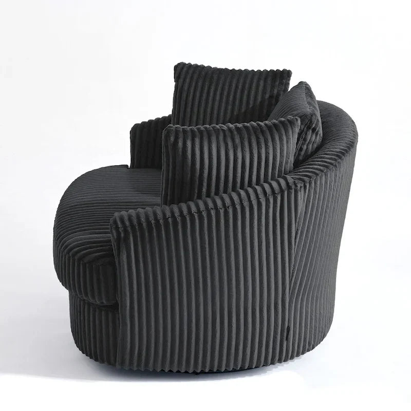 2 Set Oversized 43 W Plush Corduroy Swivel Barrel Chair with Pillows – Image 29