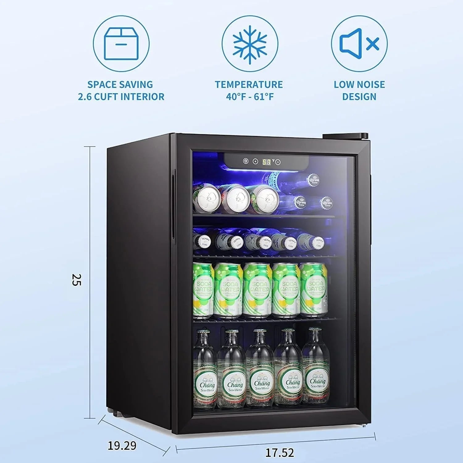 Mini Fridge-100 Can Beverage Refrigerator, Wine Cooler, Clear Front Glass Door, Small Drink Touch Screen - 2.6 Cu. Ft. – Image 6