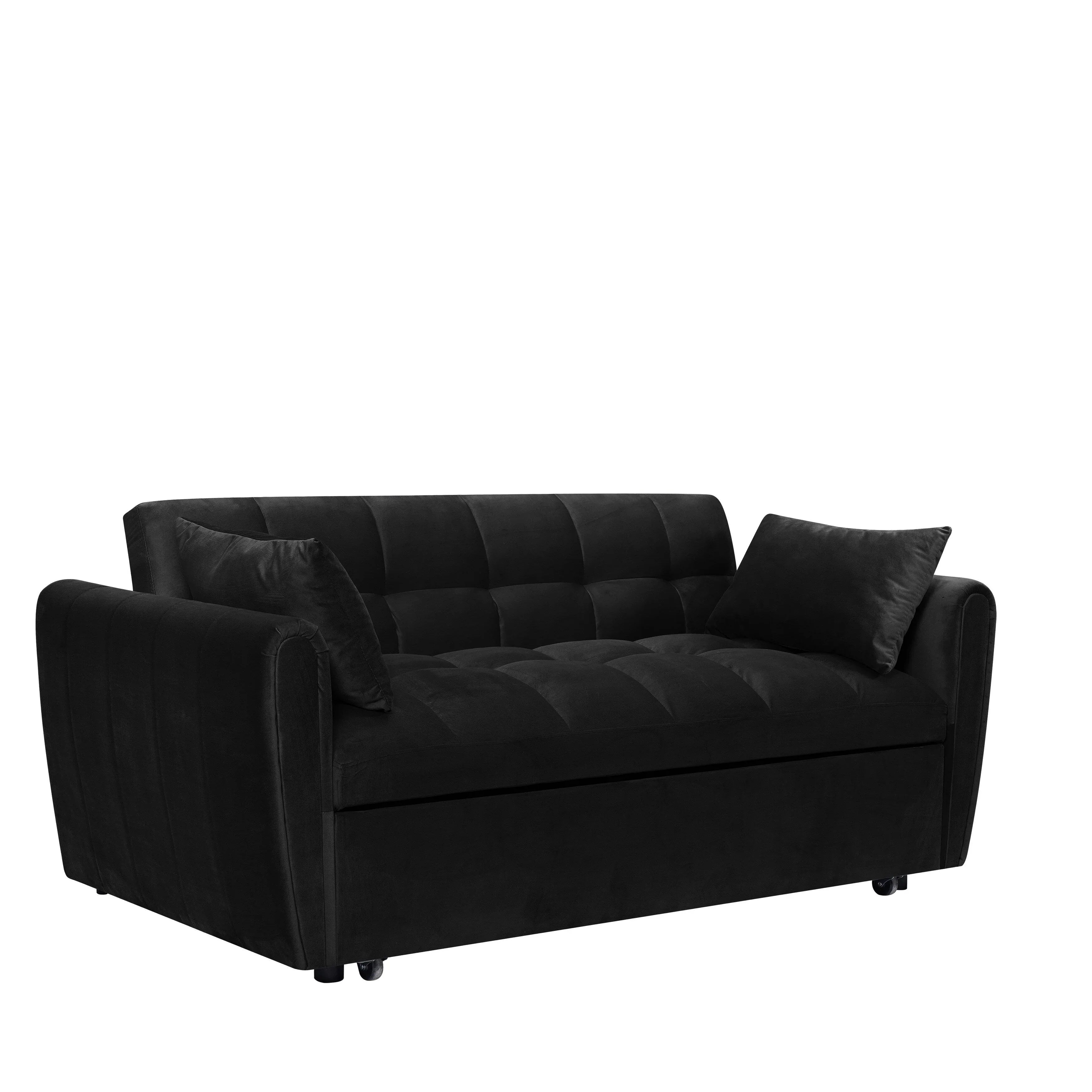 64.96 Velvet 3-in-1 Convertible Sofa Bed with Adjustable Back, Storage Pocket, and 500lb Weight Capacity – Image 2