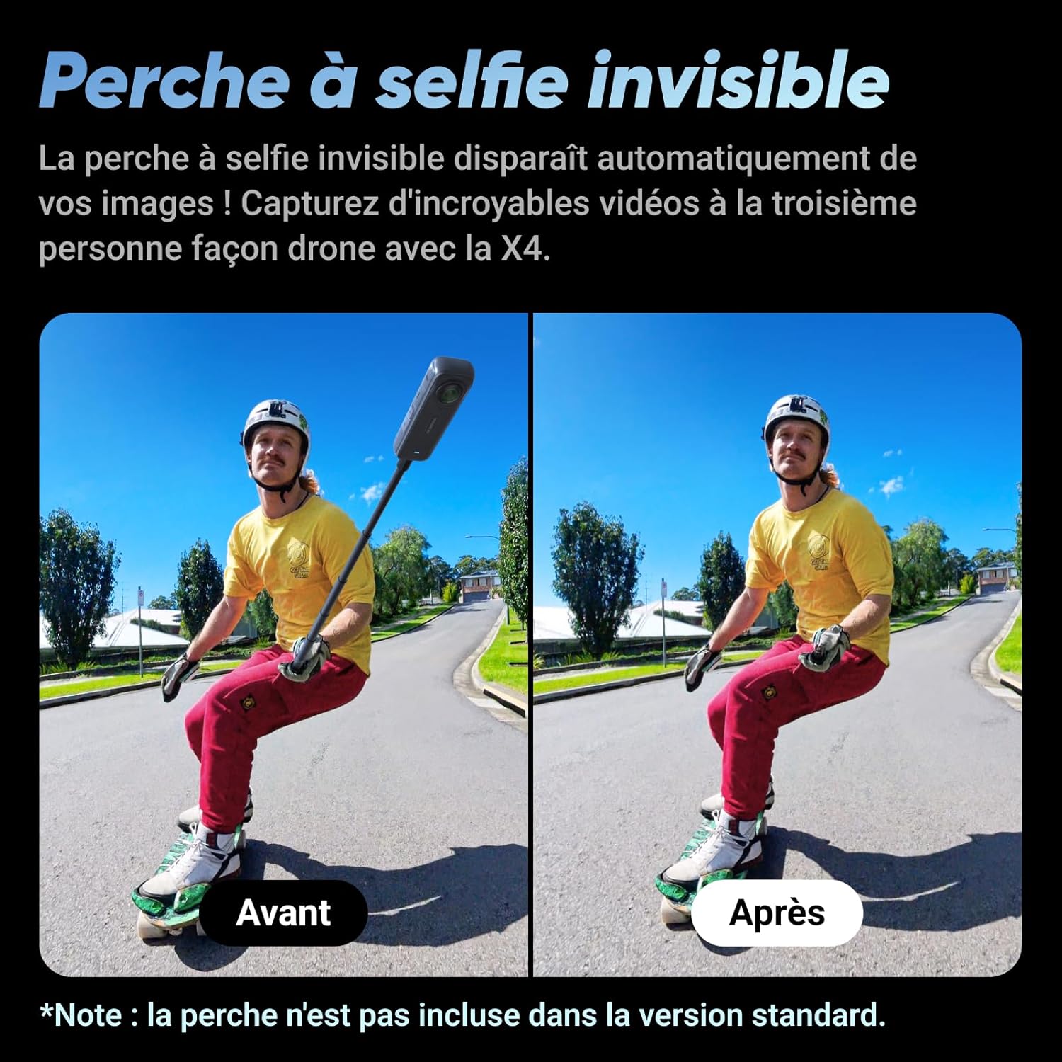 X4 - Caméra d'action 360° 8K étanche, vidéo grand angle 4K, effet de perche à selfie invisible, protège-objectifs amovibles, 135 min d'autonomie, édition IA, stabilisation, pour sport, voyage – Image 3