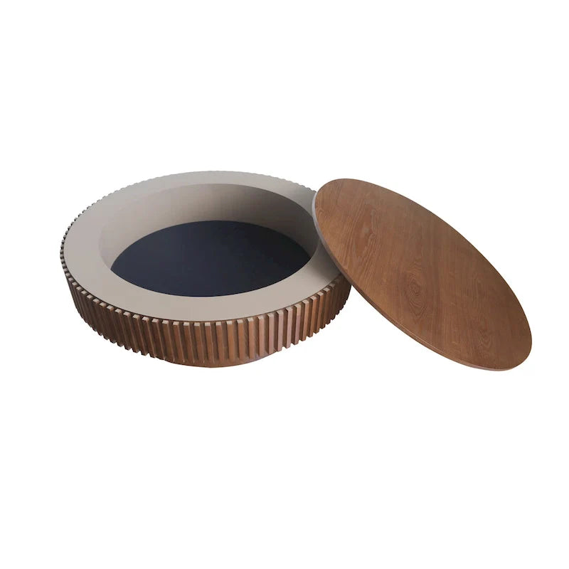 Modern Solid Wood Veneered Round Coffee Tea Table with Storage – Image 8