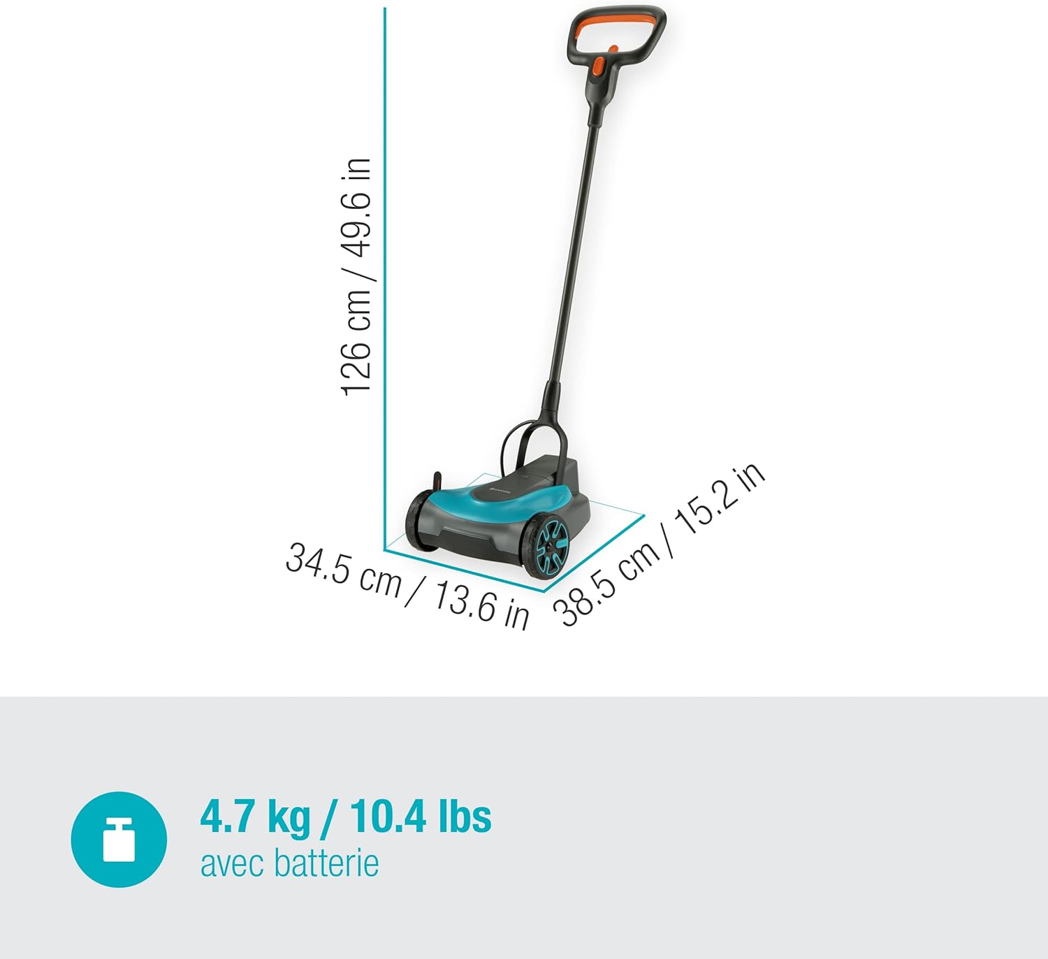 Set tondeuse à gazon sans fil HandyMower 22/18 V P4A Gardena, prêt à l’emploi : Tondeuse manuelle, pour pelouse jusqu’à 50 m², hauteur de coupe réglable, avec batterie 18 V P4A (14620-20) – Image 7