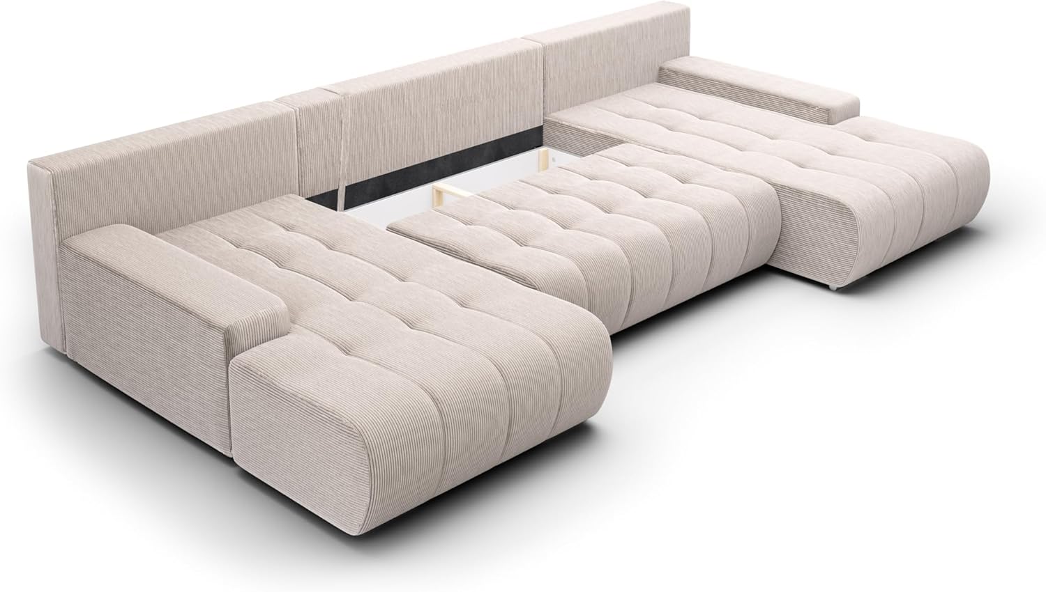 Tendencio Canapé panoramique Convertible BOLUTI en Velours côtelé avec Coffre de Rangement (Beige) – Image 5