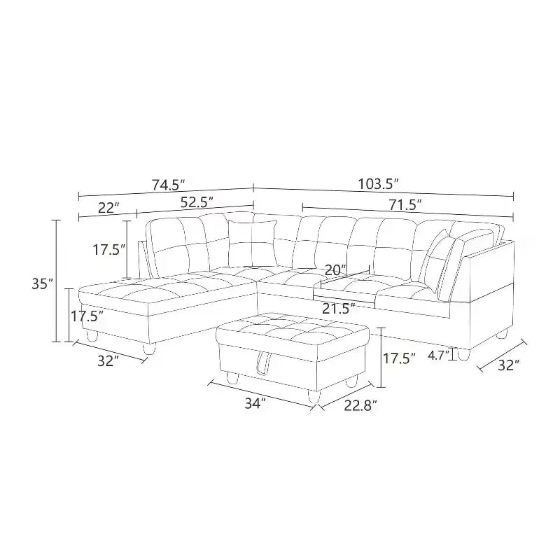 L-Shaped Living Room Sofa with Double Spring Layer, Soft and Breathable 3-Piece Short Plush Sofa Set – Image 6