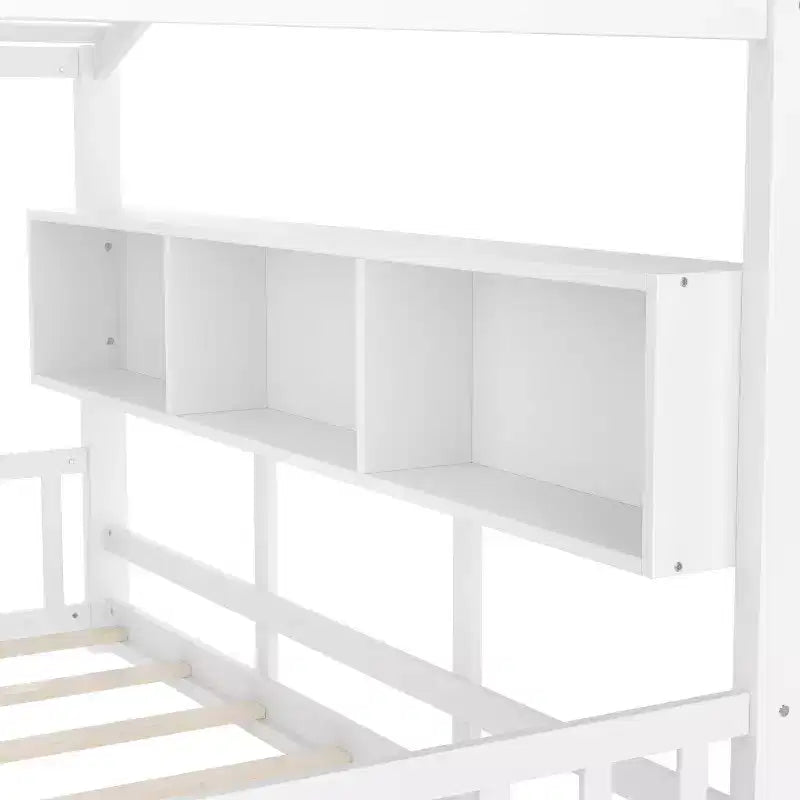 Polibi Floor House Bed with Built-In Storage Shelves & Slatted Roof – Image 14
