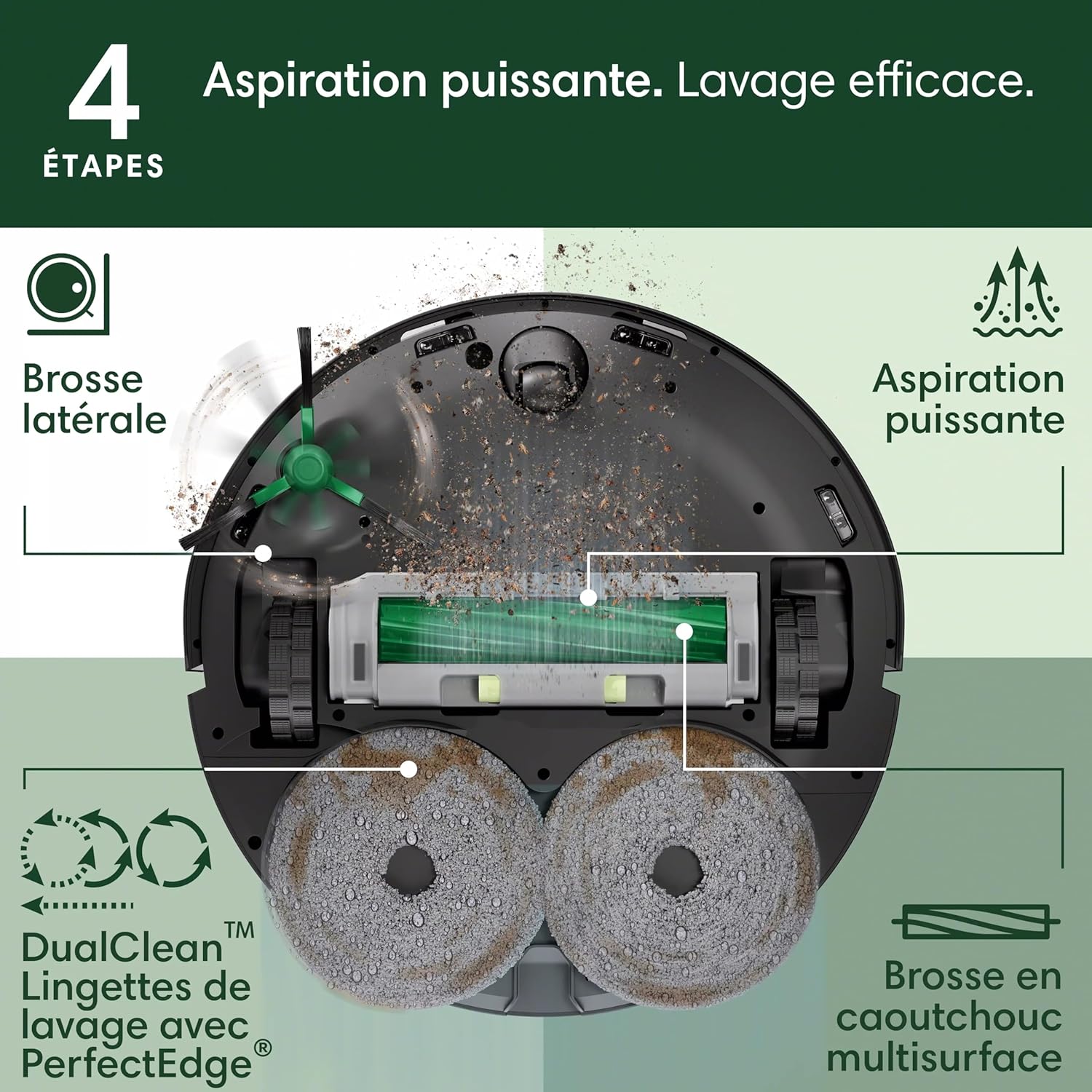 iRobot Roomba Plus 505 Combo Robot + AutoWash - Base Multifonction - Lavage et séchage à l'air Chaud des lingettes - PrecisionVision IA - LiDAR Clearview Pro - 75 Jours d'autovidage - Noir – Image 4