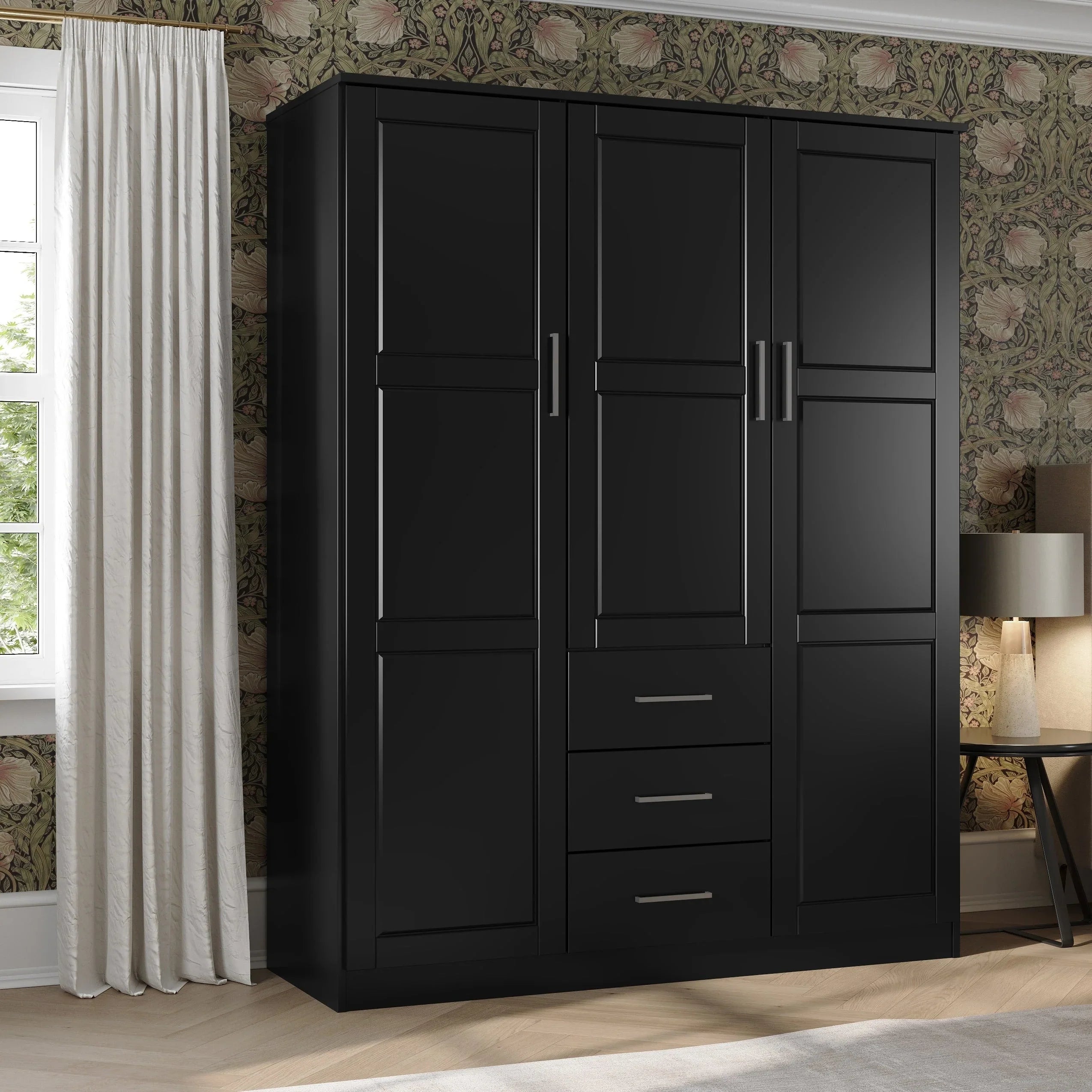 Palace Imports 100% Solid Wood Cosmo 3-Door Wardrobe Armoire with Solid Wood or Mirrored Doors – Image 41