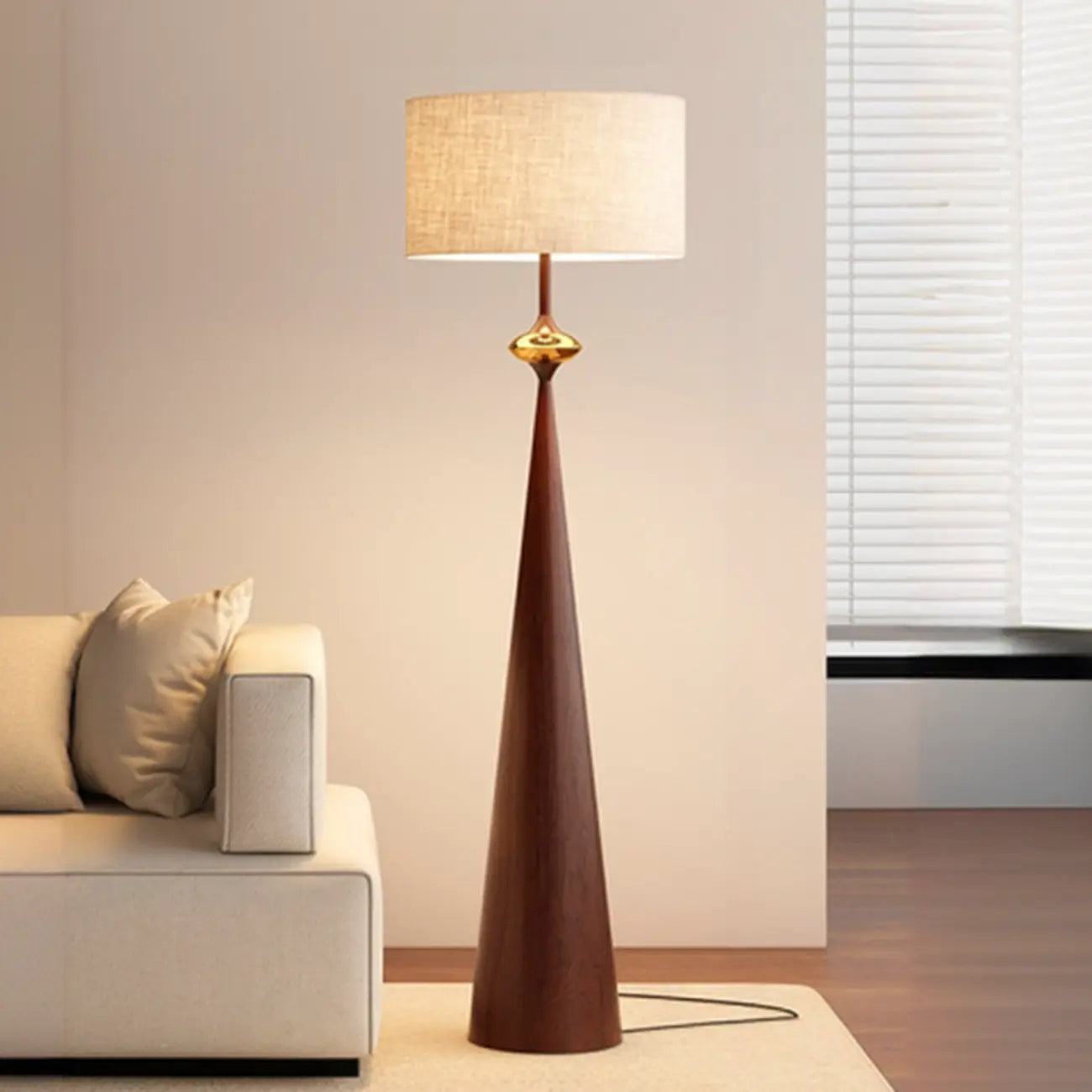 Contemporary Tapered Metal Floor Lamp Fabric Shade – Image 38