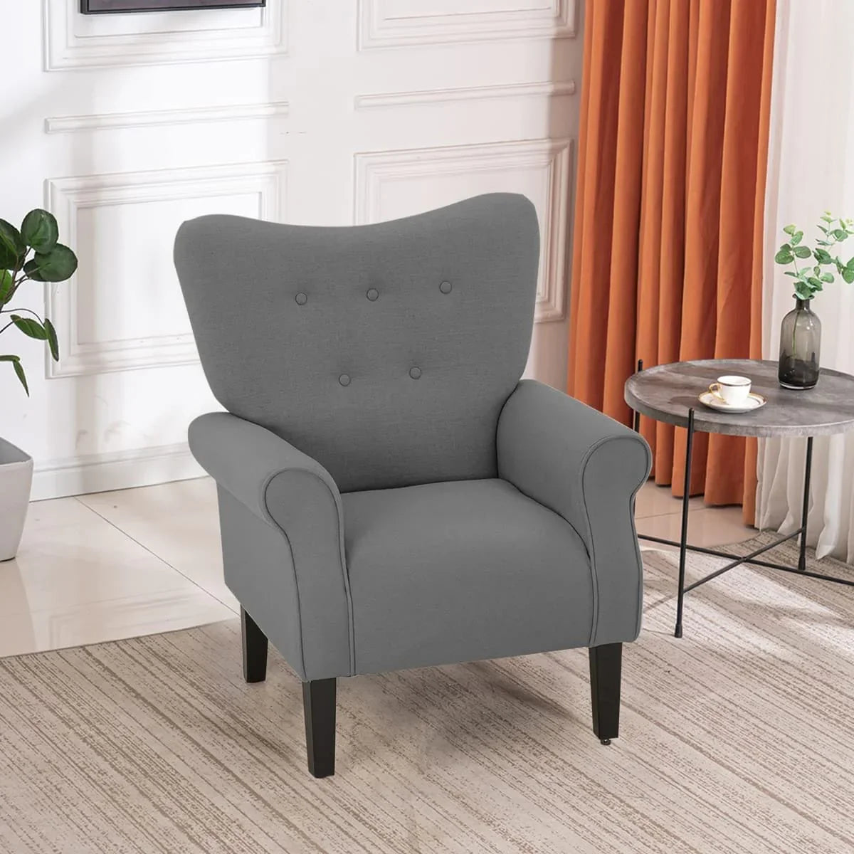 Erommy Modern Accent Chair, High Back Armchair, Upholstered Fabric Button Single Sofa with Wooden Legs for Living Room – Image 163