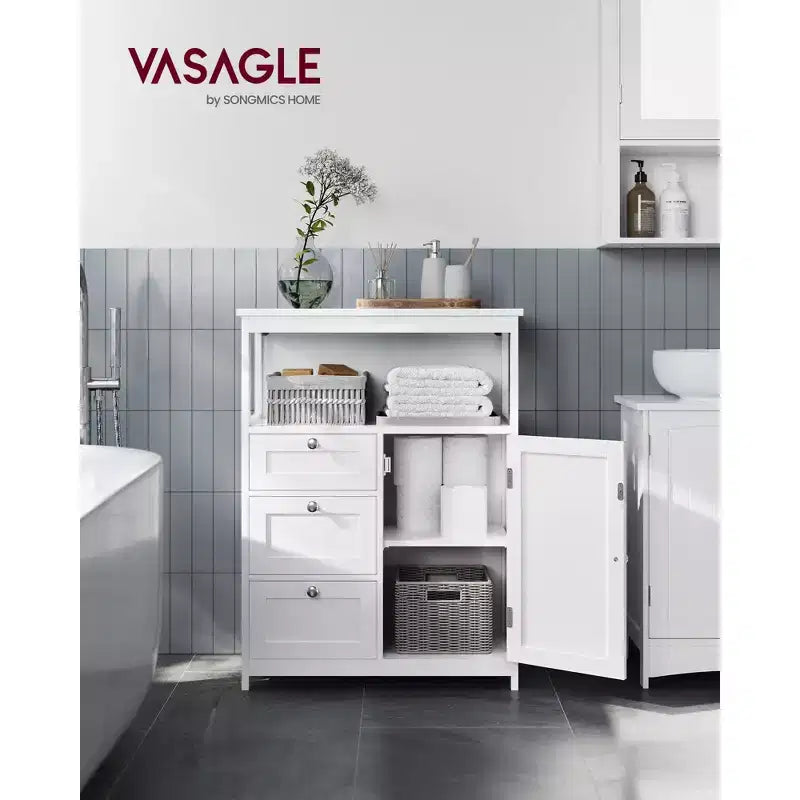 VASAGLE Floor Storage Cabinet, Storage Unit with 3 Drawers, Cabinet Freestanding, Adjustable Shelf ,White – Image 2