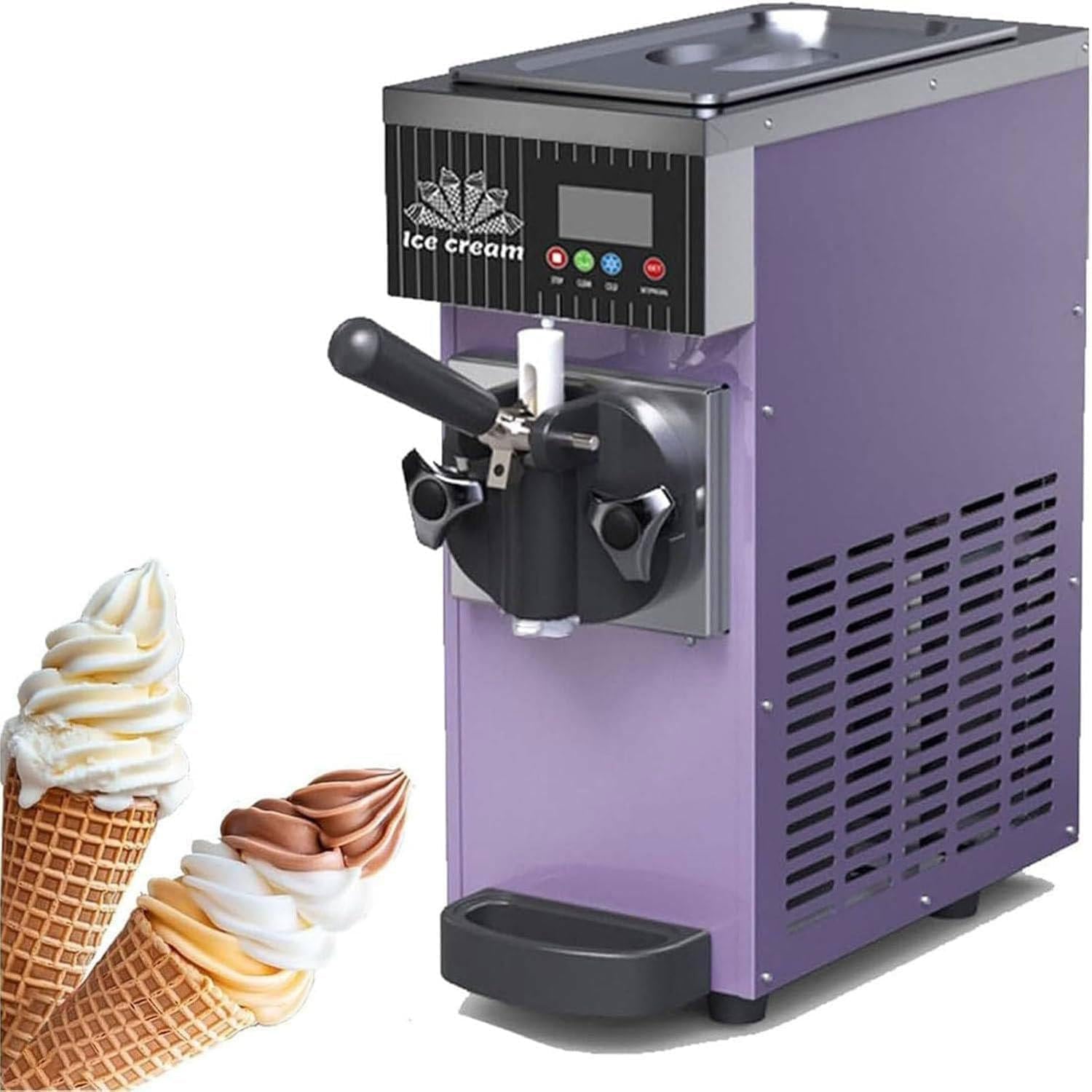 Machine de Fabrication de crème glacée de comptoir Commerciale, Machine à crème glacée Molle à saveur Unique de 4 à 5 kg/h avec Affichage LED et Fonction de Nettoyage Automatique(Purple)