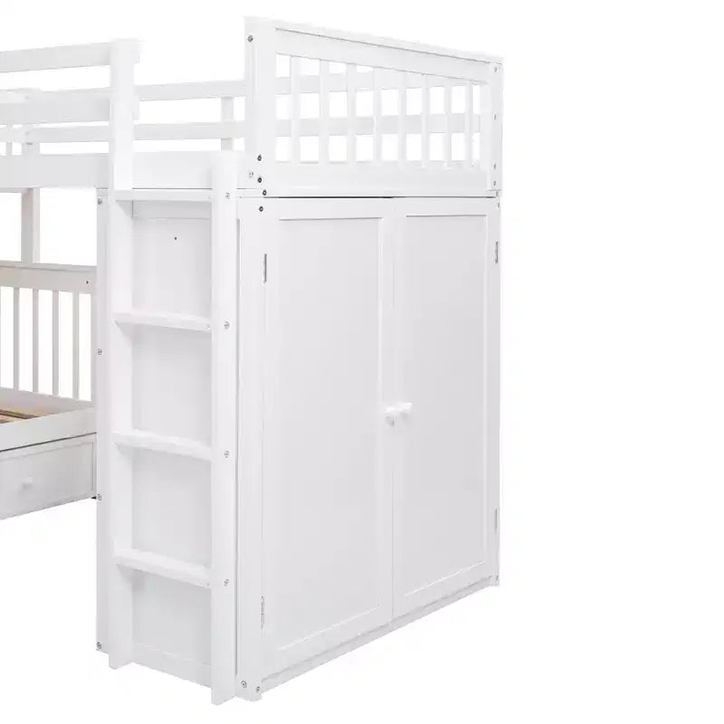 Whisen Modern Design Twin over Full L-Shaped Bunk Bed With 3 Drawers, Portable Desk and Wardrobe – Image 80
