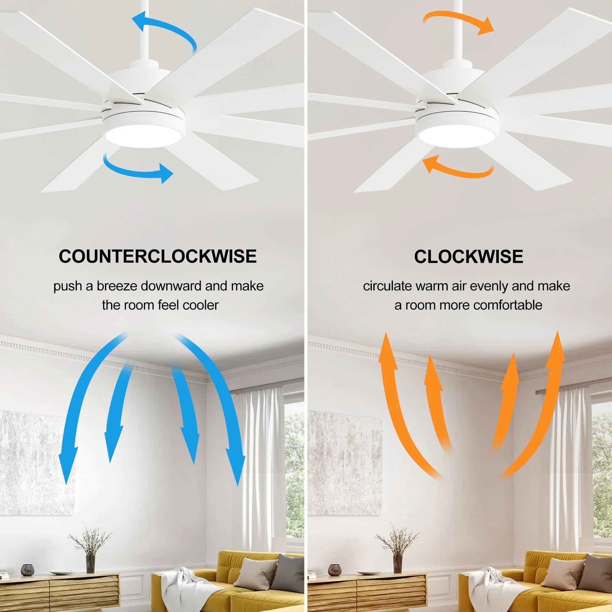 65 Inch 8-Blade Black LED Ceiling Fan with Light and Remote – Image 45