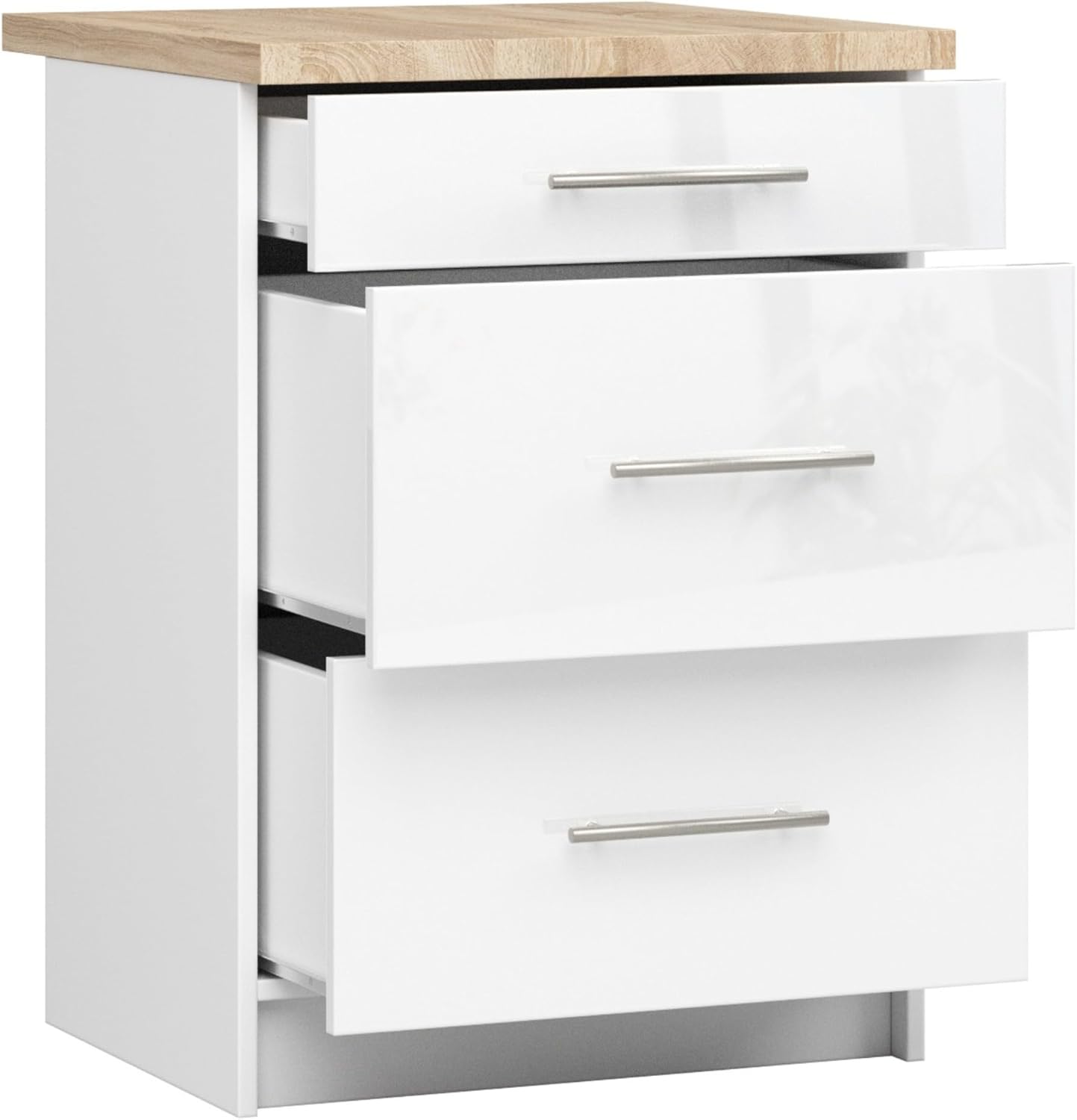 AKORD Armoire de Cuisine avec Plan de Travail - Oliwia S60 Meuble Bas avec 3 Tiroirs Armoire de Cuisine Basse de 60 cm de Large 46x60x85 cm Blanc Blanc Brillant – Image 4